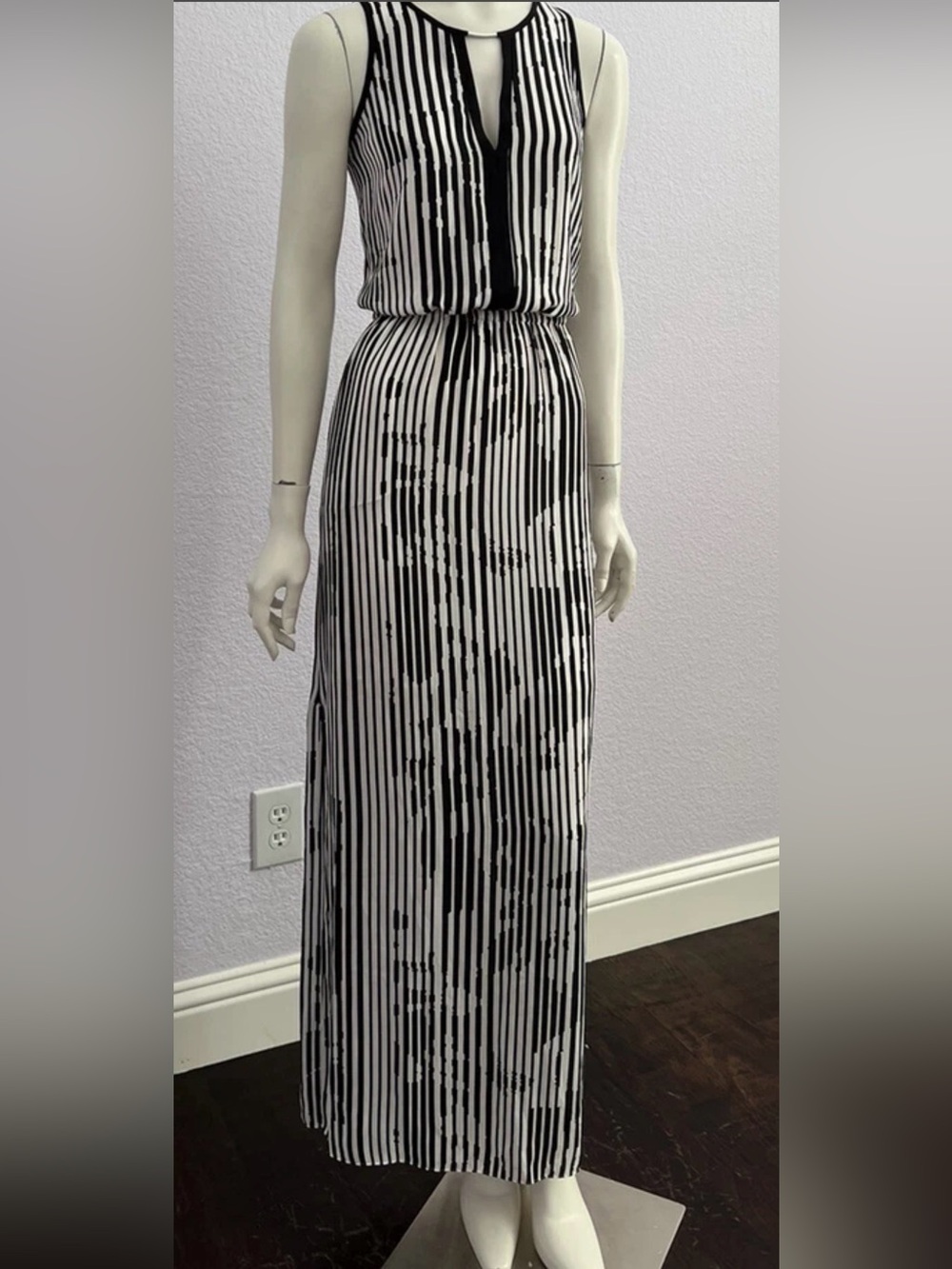 White House Black Market Black & White Vertical Stripe Maxi Skirt